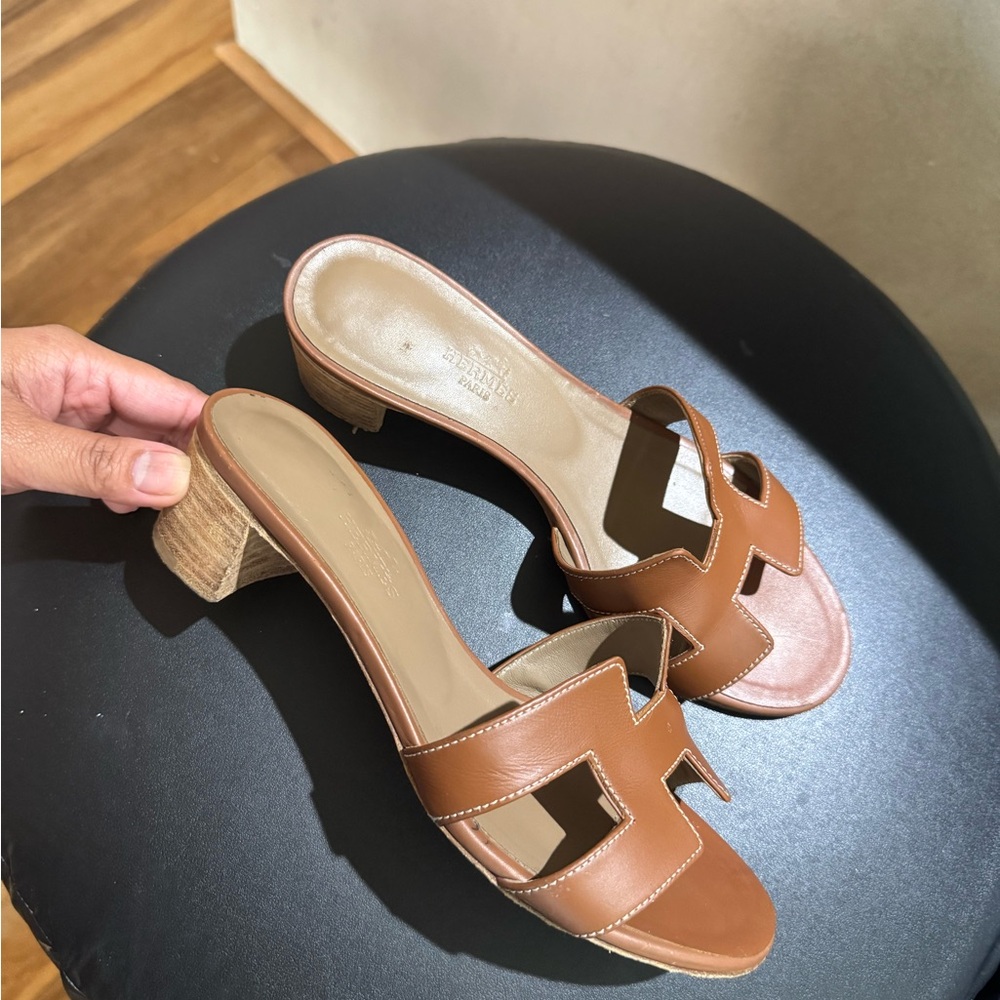 Hermes Tan Leather Mules